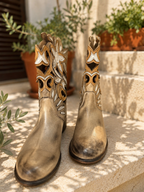 DesertBloom – Cowboy-Stiefeletten aus echtem Leder mit floralen Cut-outs
