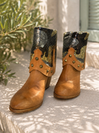 Glam-Boots – Cognacfarbene Leder-Stiefeletten mit Pailletten