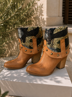 Glam-Boots – Cognacfarbene Leder-Stiefeletten mit Pailletten